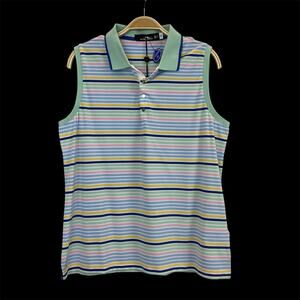 RLX Ralph Lauren Sleevless Golf Polo Shirt Women XL Green Stripes Pickleball NWT